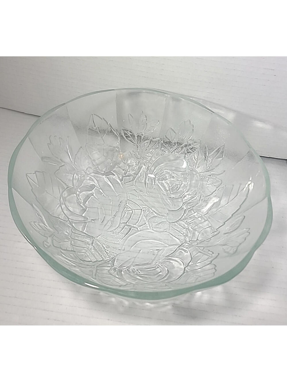 Vintage Pasari Indonesia Livia Rose Glass Bowl Scalloped Edges 9"